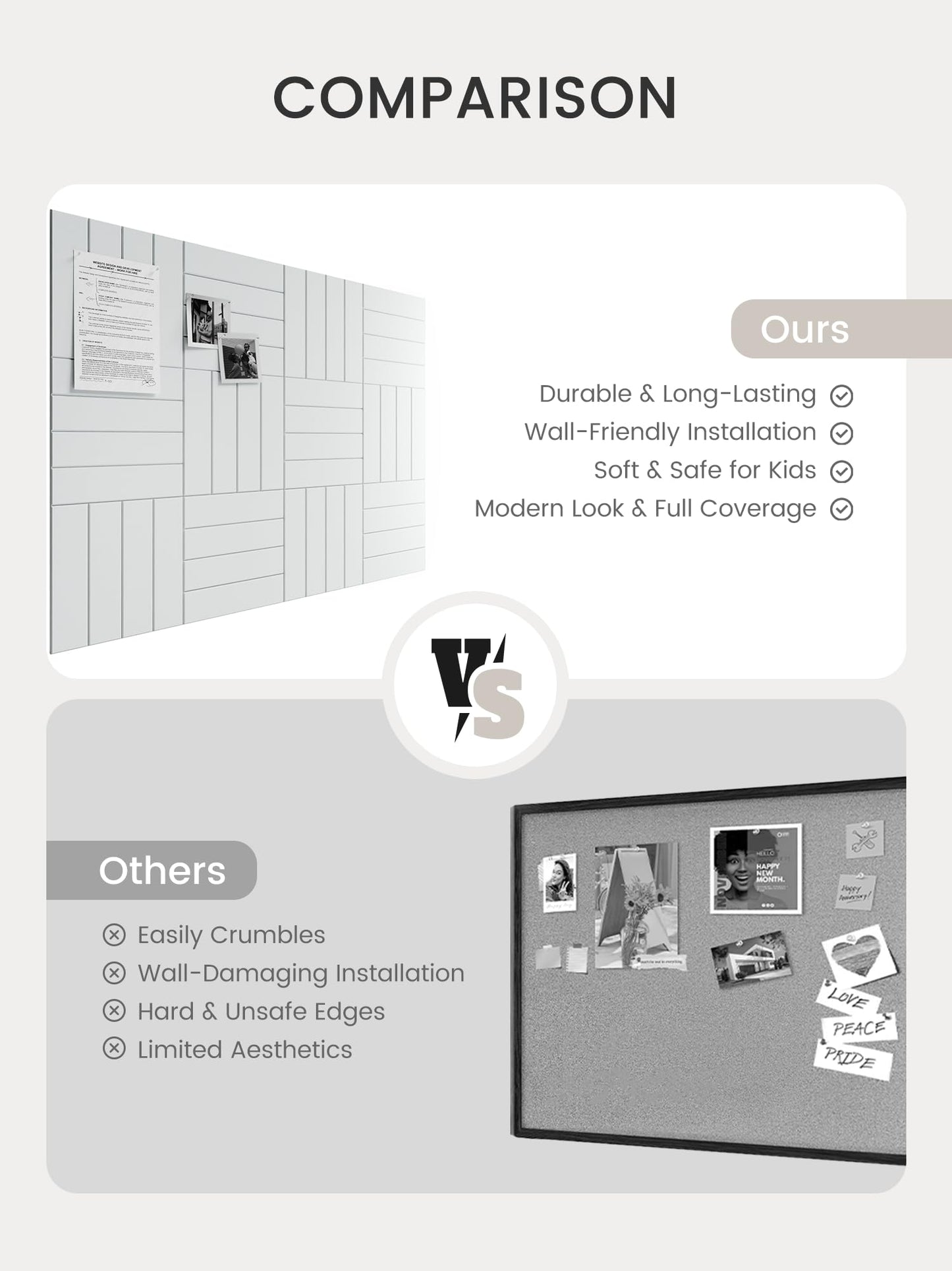 Bumusty Large Cork Board Alternative-48 x 36" Felt Bulletin Board Tiles, with 30 Pushpins, 70 Adhesive Tabs, Bold-Stripe 12-Pack, Cork Boards for Office Push Pin Board Felt Board-Cold White