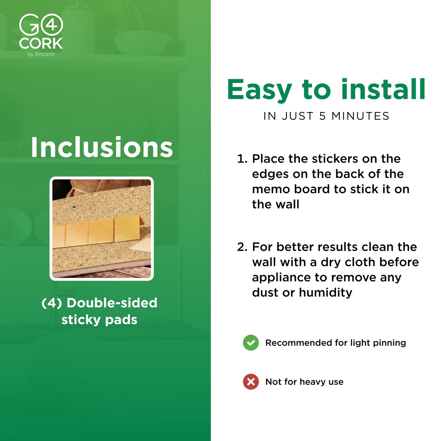 Go4Cork Square Frameless Cork-Laminated Foam Core Bulletin Board - 17.5" x17.5" | Lightweight Double-Sided Memo Board | Office & Home Organization Decor | Sticky Pads & Setup Accessories Included