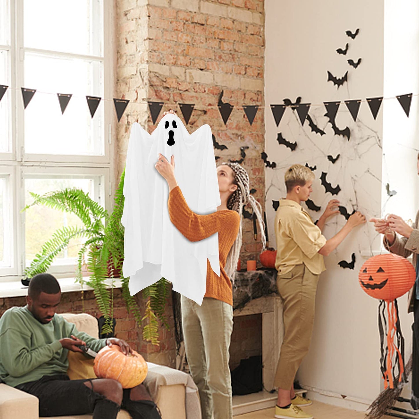 CCINEE 4 Pack Halloween Hanging Ghosts Decorations, 27.5“ and 35.5” Flying Outdoor Ghosts Assorted for Halloween Front Yard Patio Lawn Garden Party Supply