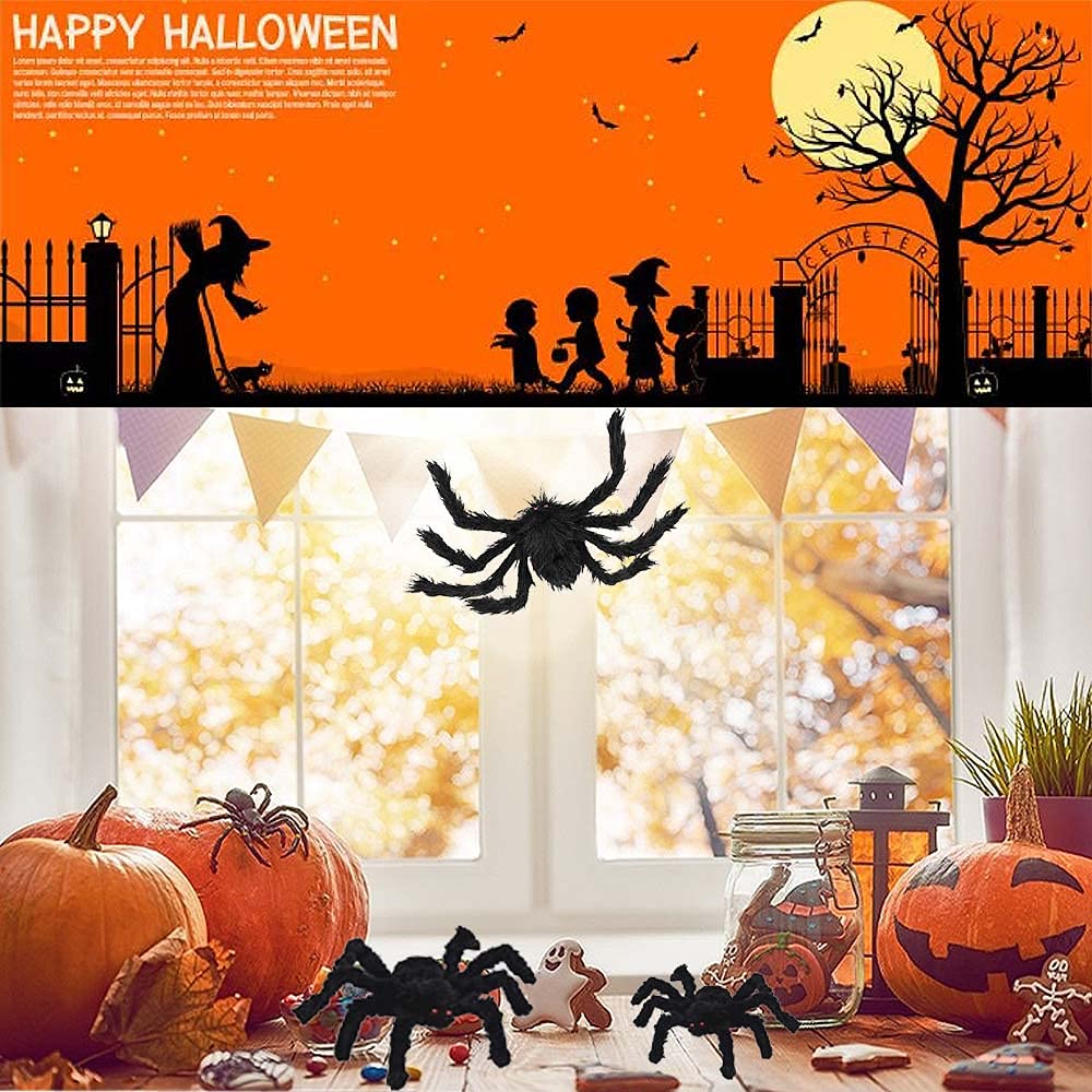 7 PCS Giant Halloween Spider,Scary Fake Large Hairy Spider for Indoor and Outdoor Halloween Decorations (Not Included Spider Web)