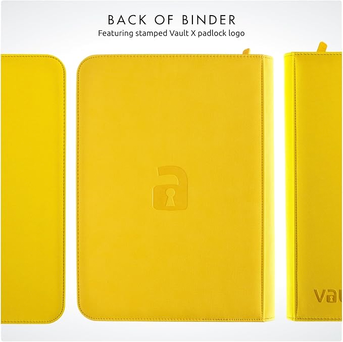 Vault X 4 Pocket Zip Binder, 160 Cards, Exo-Tec Material, 20 Side-Loading Pages (Yellow)