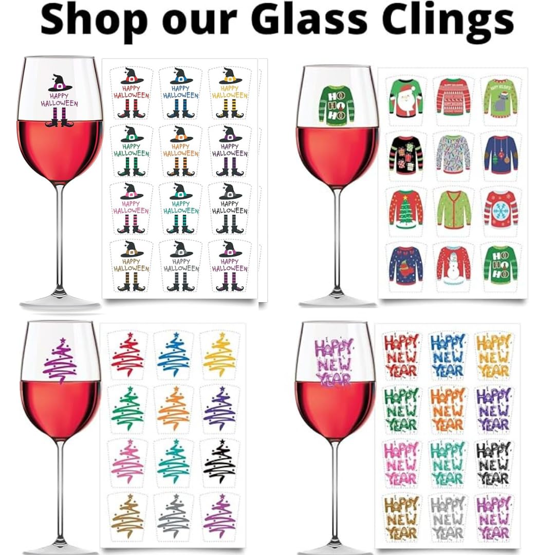 Wine Wear Drink Markers 12pc - Halloween Reusable Static Cling Sticker Decals (Witches Brew)