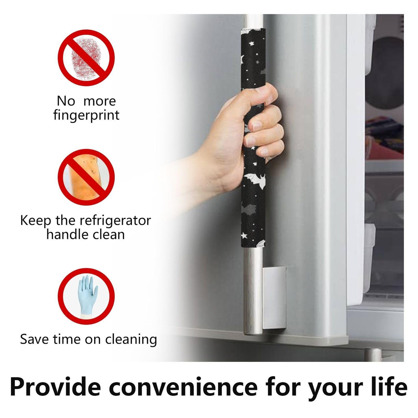 Caikeny Refrigerator Door Handle Covers 2PCS Bat Black Kitchen Appliance Handles Protector Gloves Door Cloth Home Decor for Fridge Oven Dishwasher Microwave
