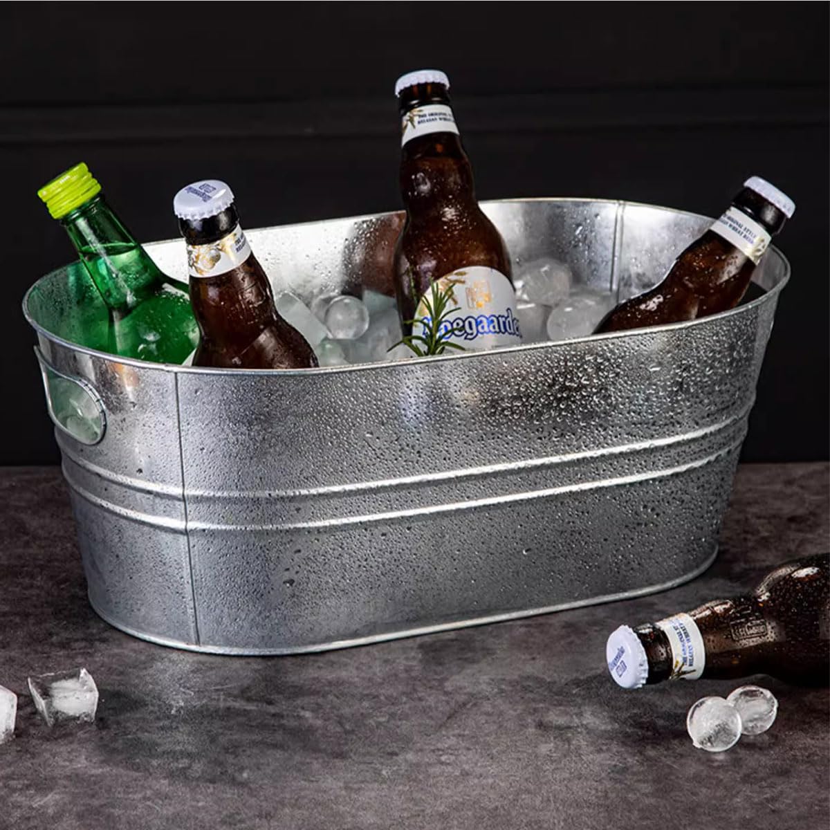 4 Pack Galvanized Tub 3.1 Gallon Ice Bucket Large Metal Drink Buckets for Parties Beer Beverage Tub with Carry Handles for Champagne Cocktails Wine Cooling for Mimosa Bar Supplies