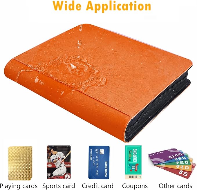 1000+ Pockets Trading Card Binder, 16 Pocket Ringless Side Loading Card Holder Album, Trading Card Album Fit for YuGiOh, MTG, TCG, Game Cards, Sports Cards, Business Cards (Orange)