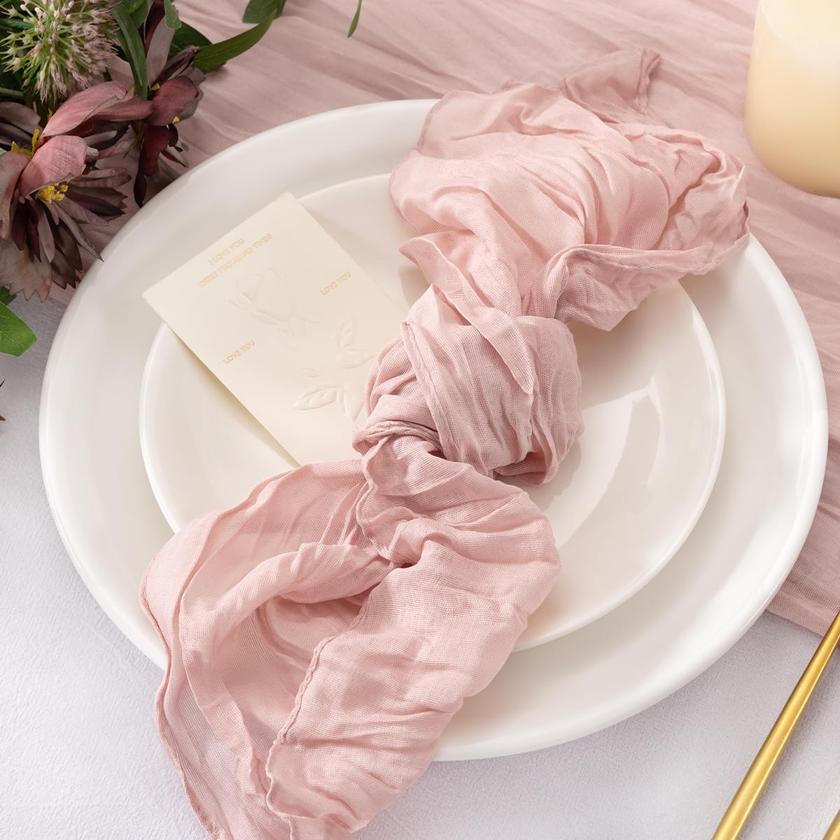 Jimtx 50 Pack Dusty Pink Cheesecloth Napkins Cloth Washable Pink Cotton Napkins Set of 50 Bulk 21x21 Inches for Wedding Baby Bridal Shower Birthday Dinner Party Table Decor