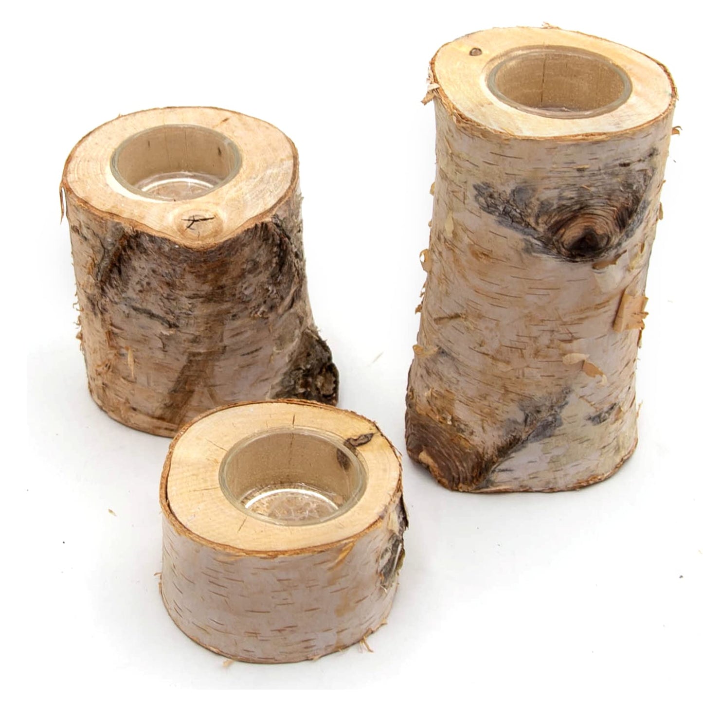 Vkinman 3Pcs Wooden Tea Light Candle Holders, Personalized Birch Wood Votive Tealight Holder for Birthday, Holiday, Party, Wedding, Table Decoration (2in, 4in, 6in)