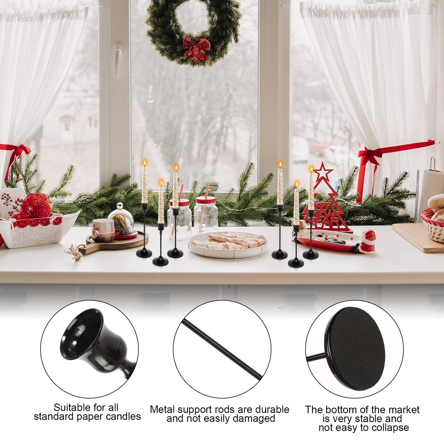 6pcs Black Candle Holder, Black Candlestick Holders Taper Candle Holders for Pillar Candles Sticks Holder Decor Halloween Christmas Decorations Candle Stick Holder Candelabros para Centros de Mesa