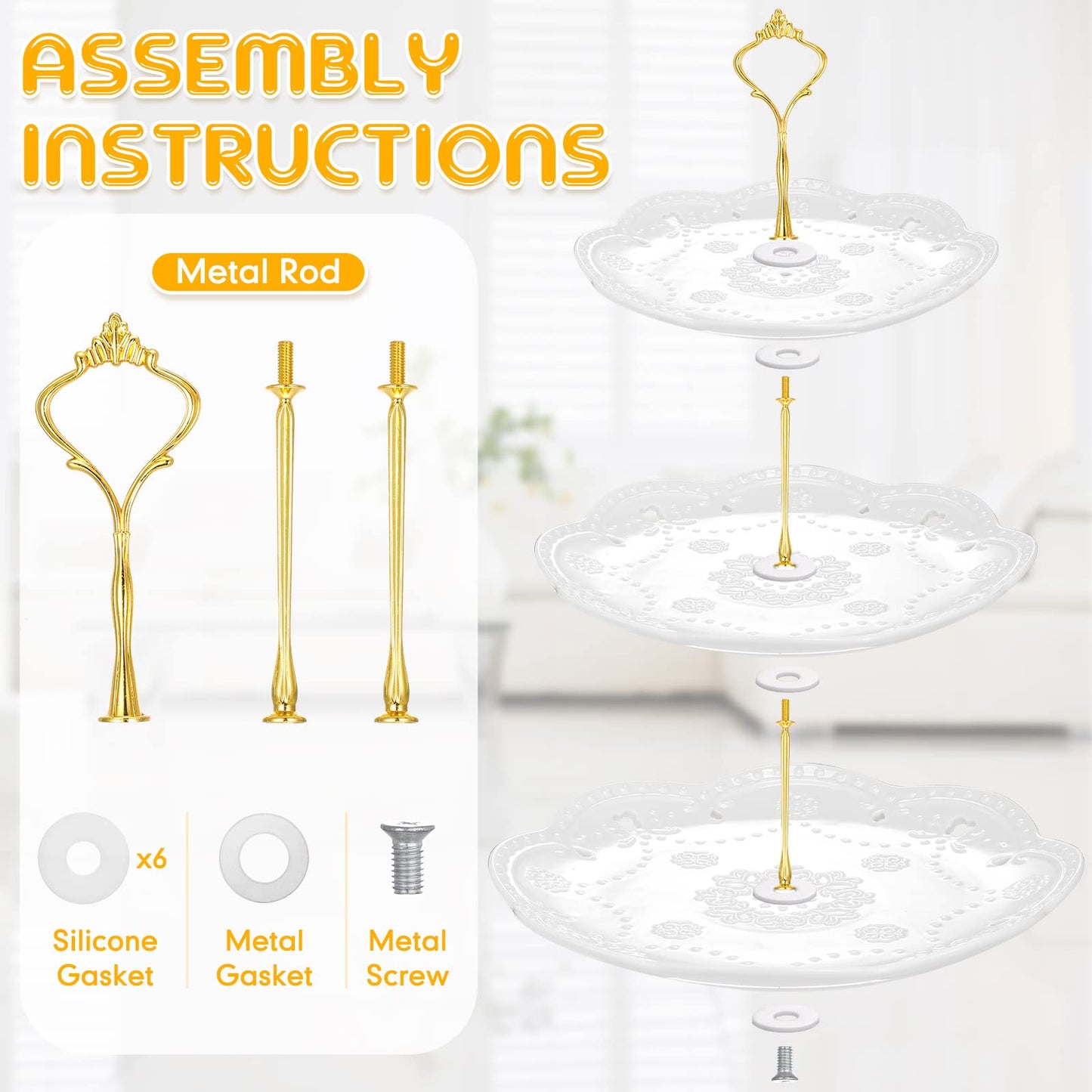 Tatuo 2 Pcs 3 Tier Porcelain Cupcake Stand, Cup Cake Holder Tower, Pastry Serving Elegant Dessert White Ceramic Tiered Stand for Wedding, Birthday, Tea Party(Lace Round Shape)