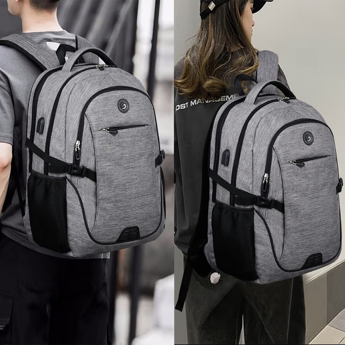 SHRRADOO Anti Theft Laptop Backpack Travel Backpacks with Combination Lock for Women Men College Backpack Computer Bag Fits 17 Inch Laptop,Grey