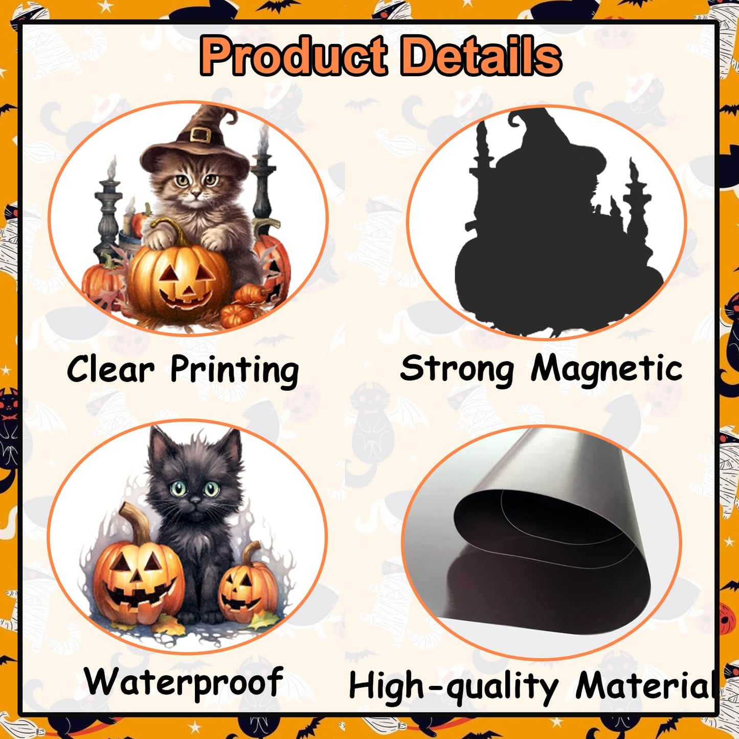 Cheerupp Halloween Cat Fridge Magnets, 12 Pieces Orange and Black Pumpkin Bat Refrigerator Magnetic Stickers Decals for Metal Door Locker Mailbox Car Decoration Supplies