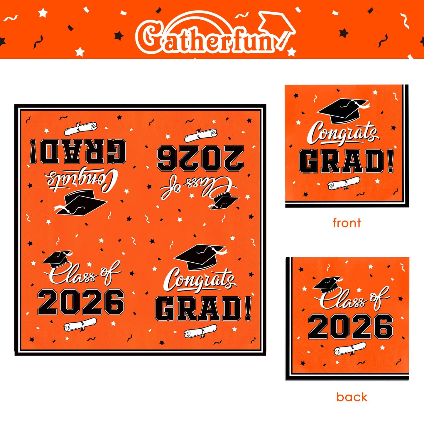Graduation Party Plates and Napkins Gatherfun Graduation decorations 2026 Orange Disposable Paper Plates Luncheon Napkins Cocktail Napkins for Congrats Grad Party Decorations, Serve 50