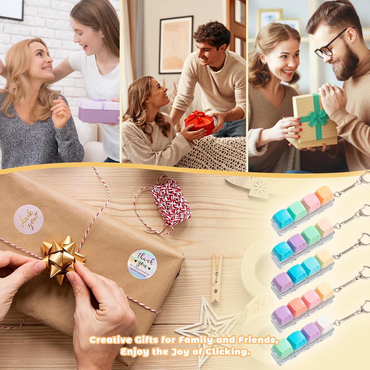 5Pcs Keyboard Fidget Toy, Loud Fidget Keyboard Keychain 4-in-1 Keyboard Clicker Fidget Toy Stress Relief, Cute Button Clicker Fidget Sensory Fun Toys for Anxiety Decompression (Cat)