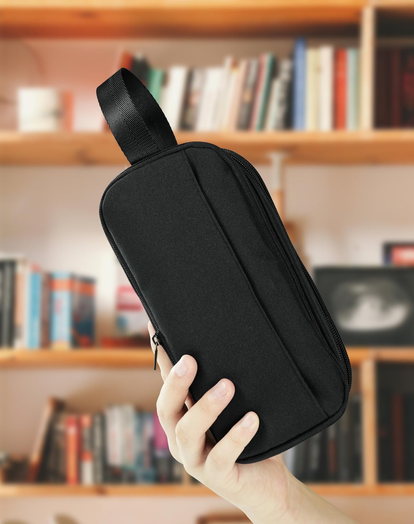 Fmeida Pencil Case Pouch Expandable - Extra Large Pencil Pouch Aesthetic Pencil Bag Office Stationery Organizer with Handle for Adult Men Women Back to School Supplies - Black