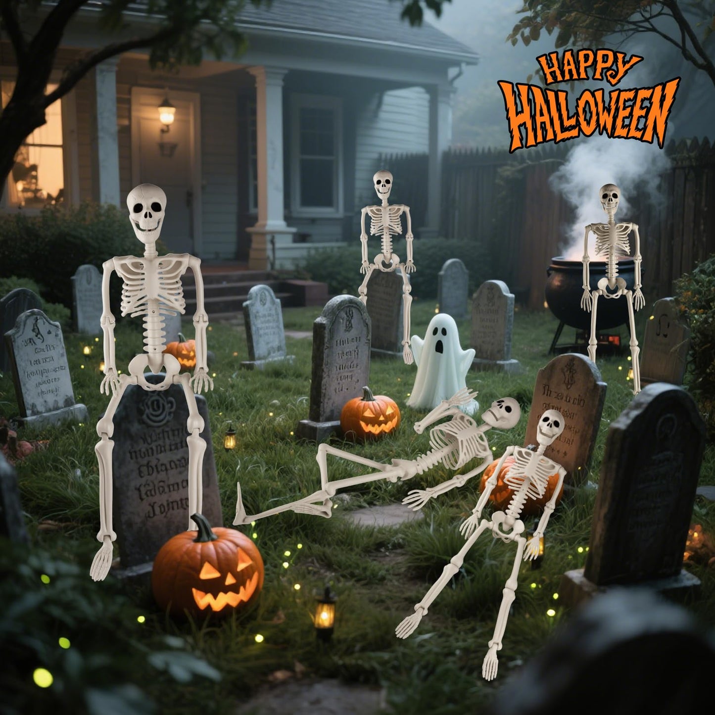 2 Pack 36" Halloween Skeleton, 3 ft Human Skeleton Full Body Posable Joints Plastic Skeleton for Halloween Decoration, Yard Patio Lawn Garden Skeleton Spooky Party Decoration Indoor Outdoor
