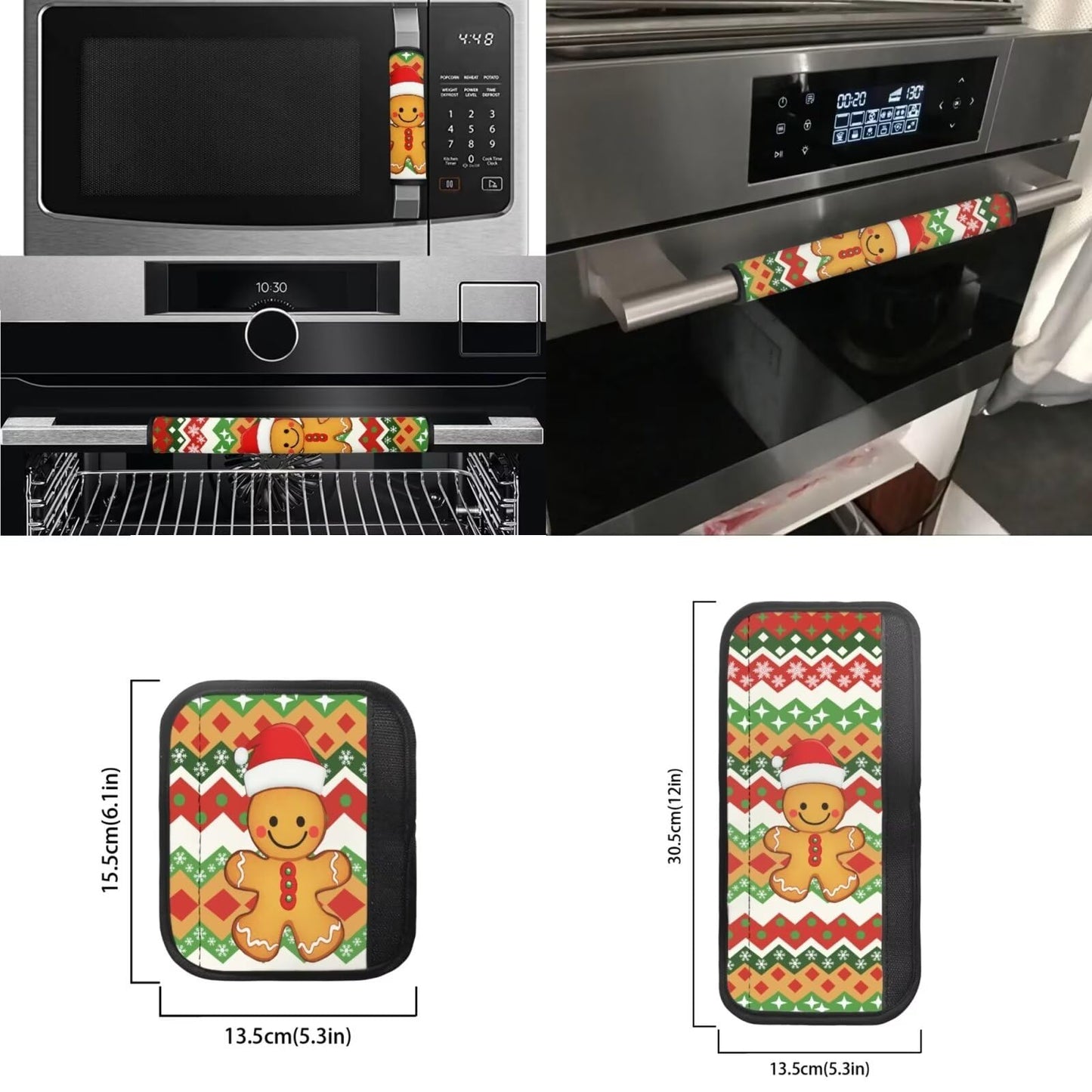 Biyejit Christmas Gingerbread Men Refrigerator Door Handle Cover Set of 6 - Replacement Kitchen Appliance Gloves Keep Off Fingerprints Food Stains,for Ovens, Dishwashers