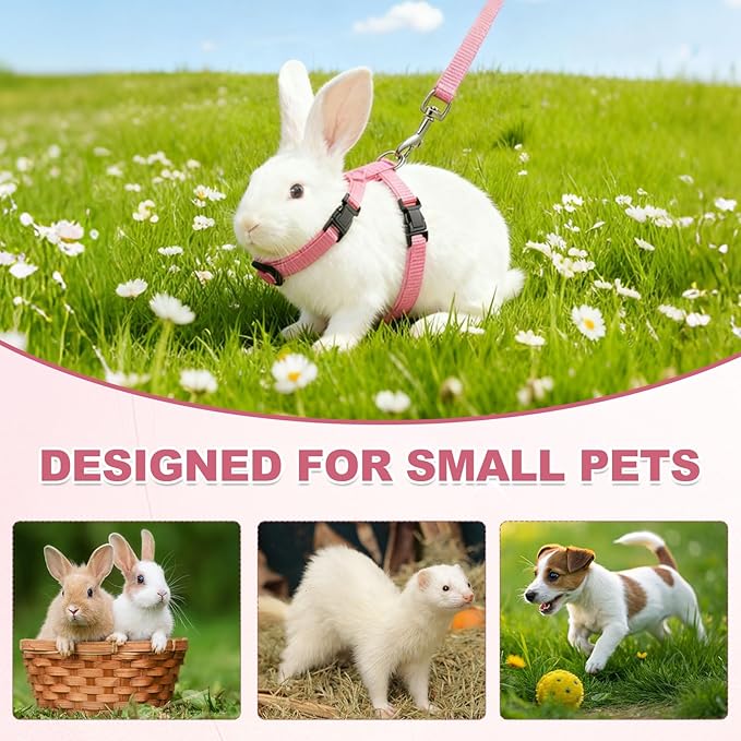 Rabbit Harness and Leash, Escape Proof Bunny Cat Leash Small Animal Harness Soft Adjustable Buckle(2Pcs, Yellow) for Bunny Kitten Cats Puppies Walking Hiking Training