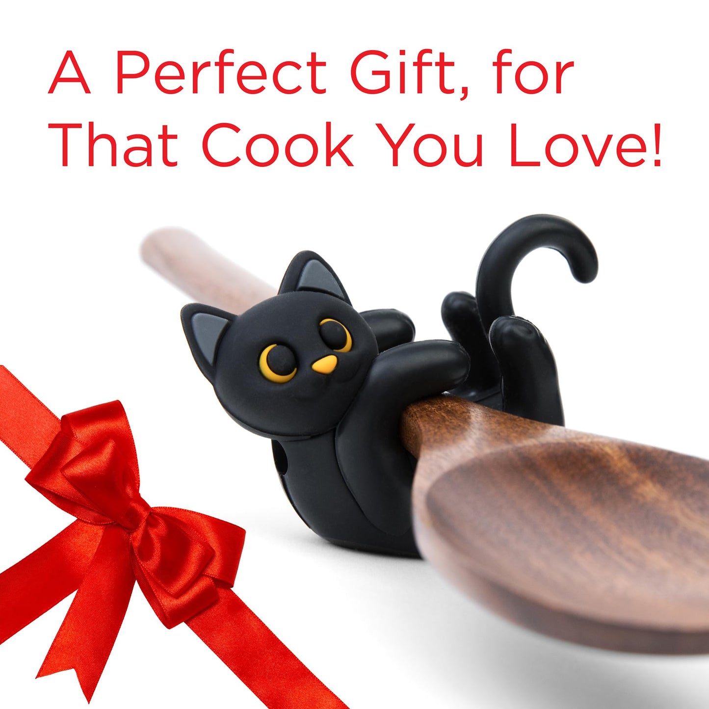 Black Cat Spoon Rest for Stove Top – Silicone Pot Clip Utensil Holder & Lid Lifter – Funny Kitchen Gadget, Unique Witchy Cat Gifts for Women & Halloween – 3" x 2.5"