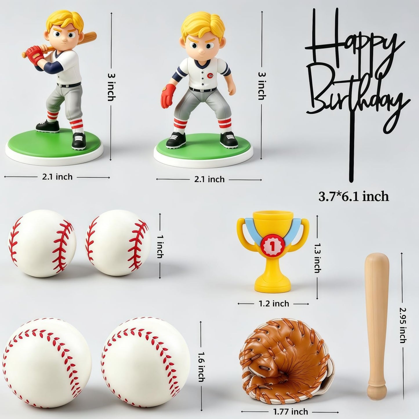 XLENGO 10 PCS Baseball Cake Toppers, Baseball Cake Decorations with Baseballs Player Trophy Gloves for Sport Theme Birthday Supplies