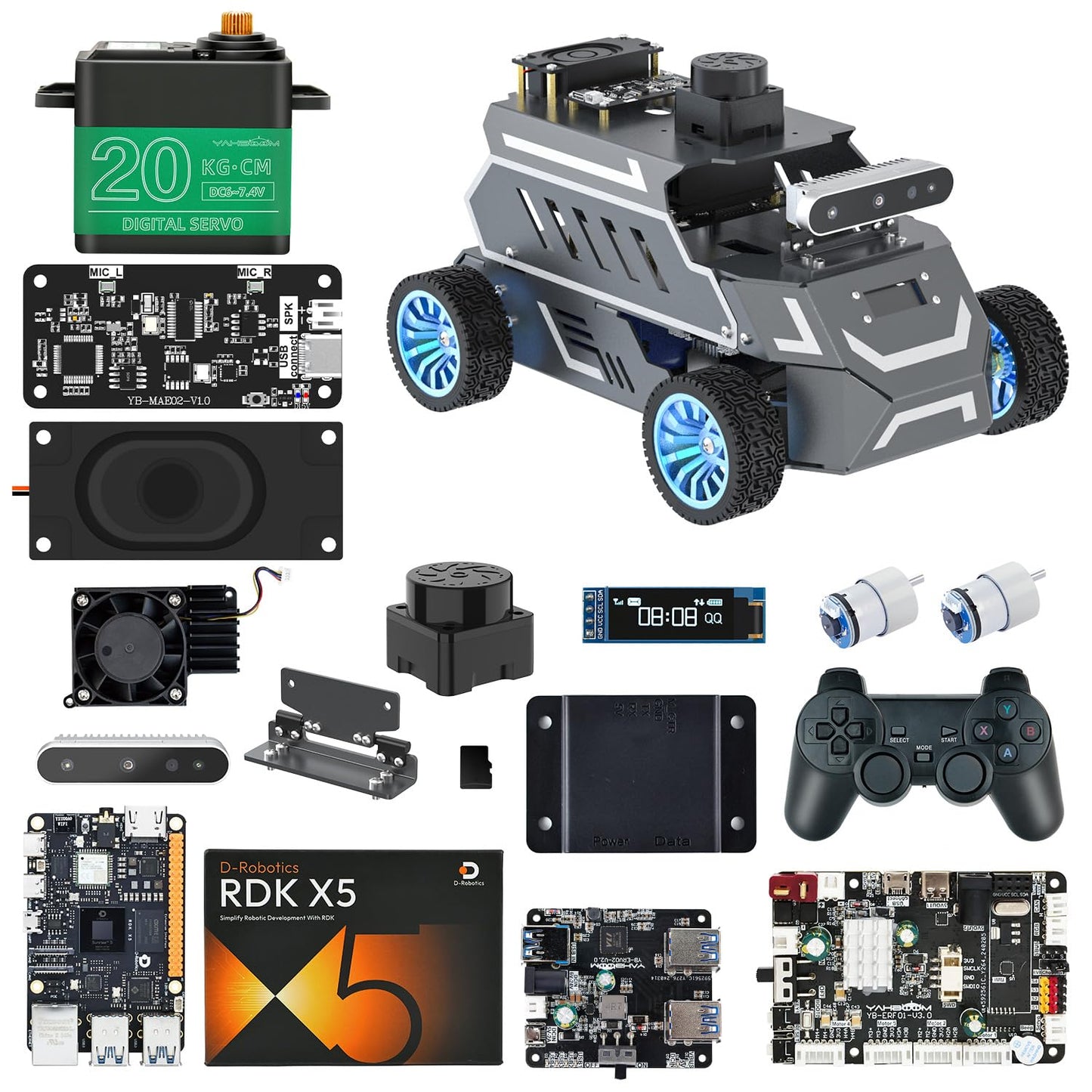 Yahboom ROS2 AI Robot Car,for RDK X5 8GB Supports RVIZ Simulation ROS2,TOF Lidar,SLAM Mapping Navigation, Tracking and Obstacle Avoidance