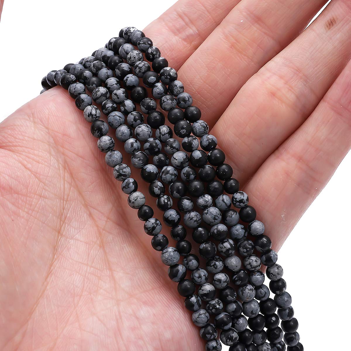 BEADIA Natural Snowflake Obsidian Stone Round Loose Semi Gemstone Beads for Jewelry Making 4MM 38cm/Strand