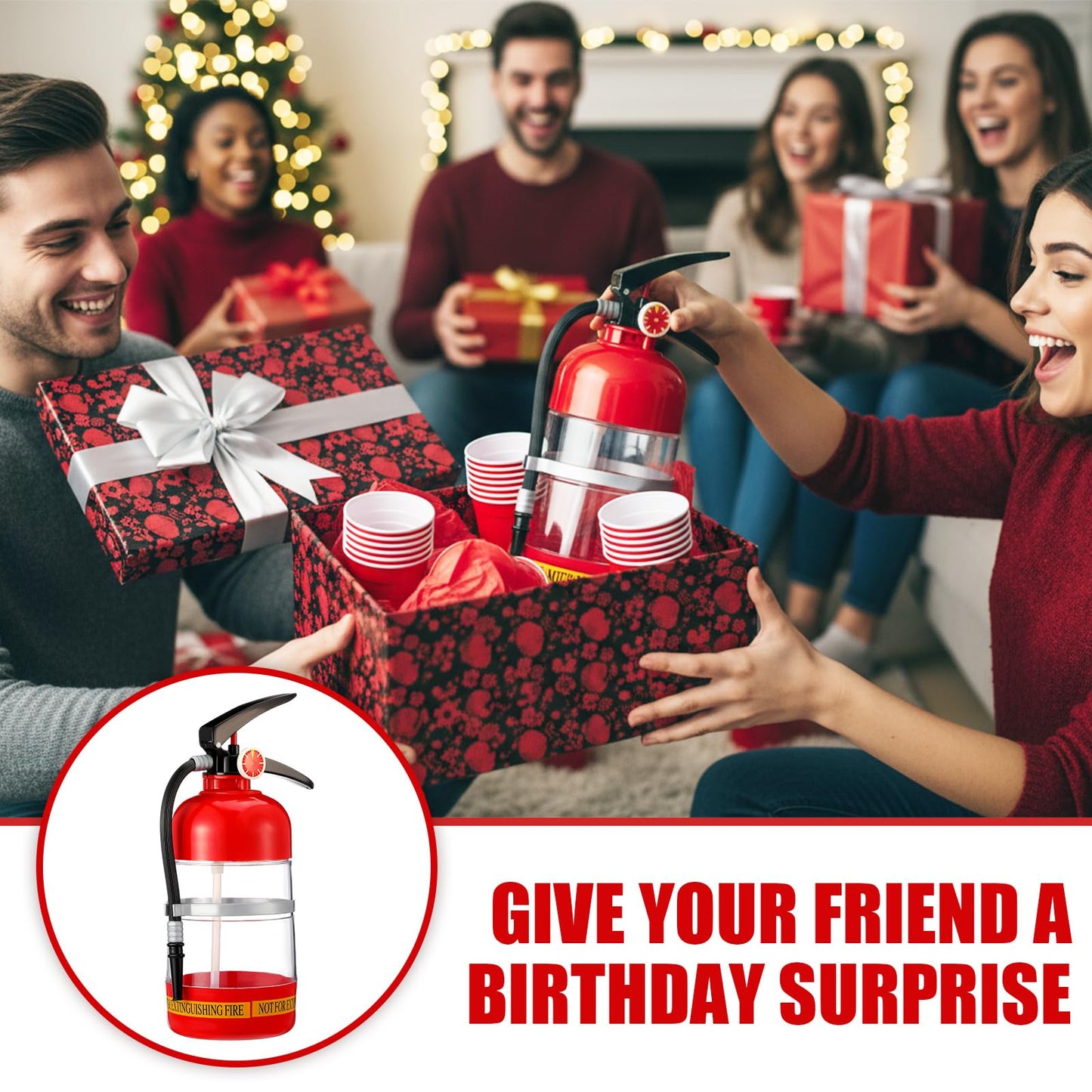 Potchen 2l/70oz Liquor Drink Dispensers Fire Extinguisher with 12 Cups Firefighter Firetruck Party Supplies Anything But a Cup Party Decoration Beverage Alcohol Dispenser Pump Gifts for Man Father Day