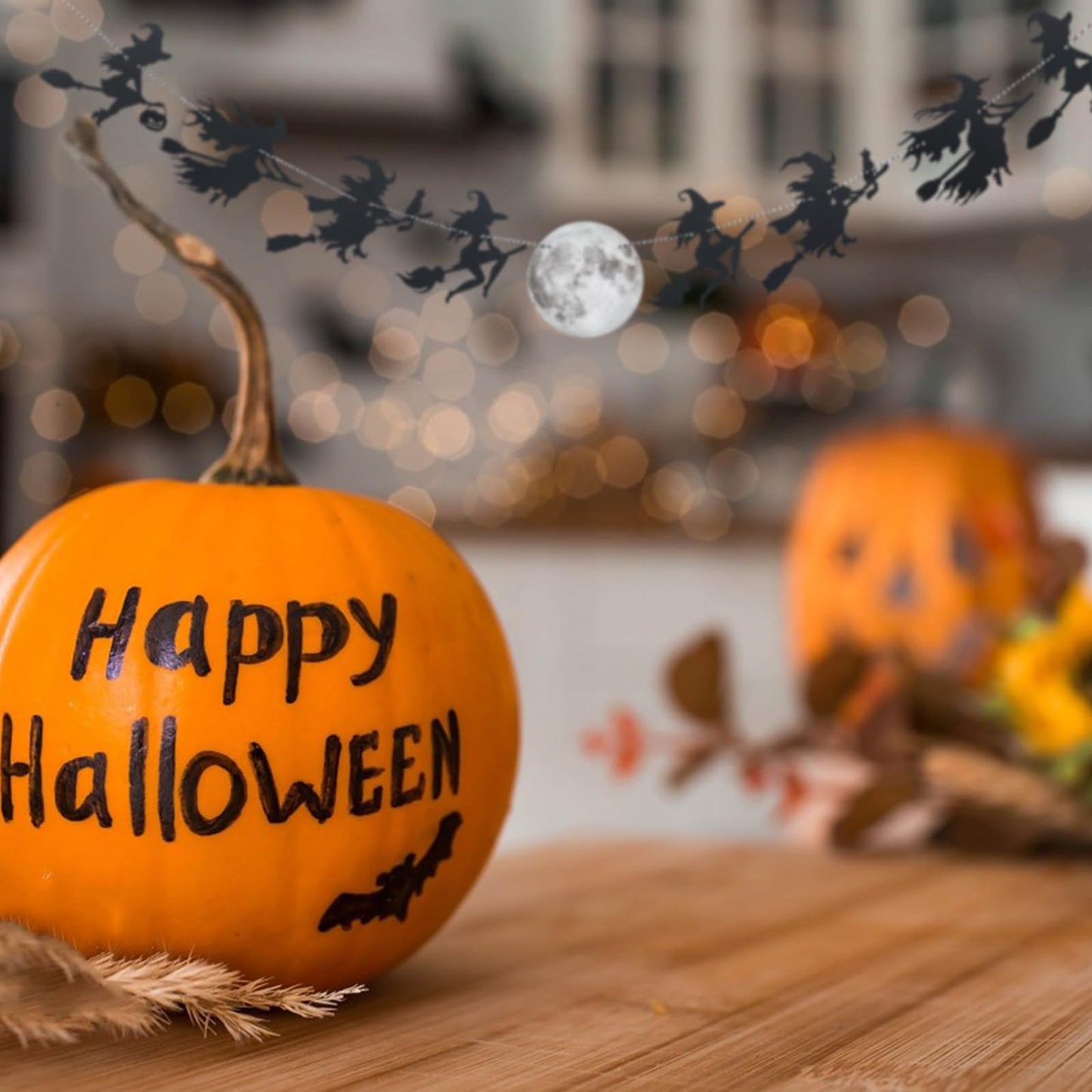 Halloween Witch Banner, Witchy Full Moon Garland, Halloween Decorations, Fall Decor