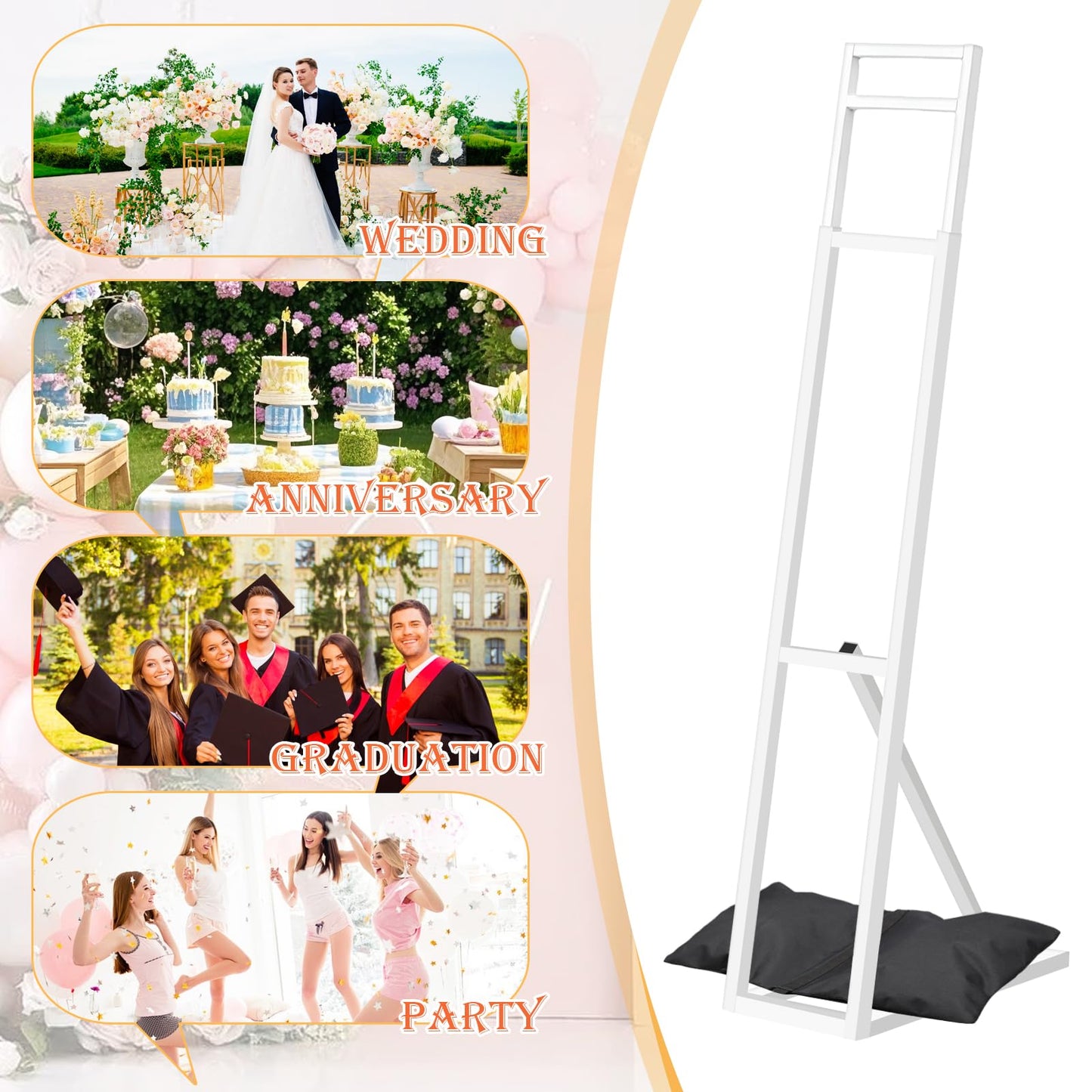 Yudlto 1 Pack White Wedding Backdrop Stand, Adjustable Metal Arch with Foldable Base and Weight Bag, Foam Board Display for Balloon Party and Event Decor (1.15–2m) (1)