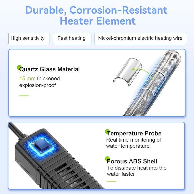 hygger Nano Submersible Aquarium Heater for 5-10 Gallon Betta Fish Tank Heater with Digital Display, Adjustable Temperature Controller 50Watt