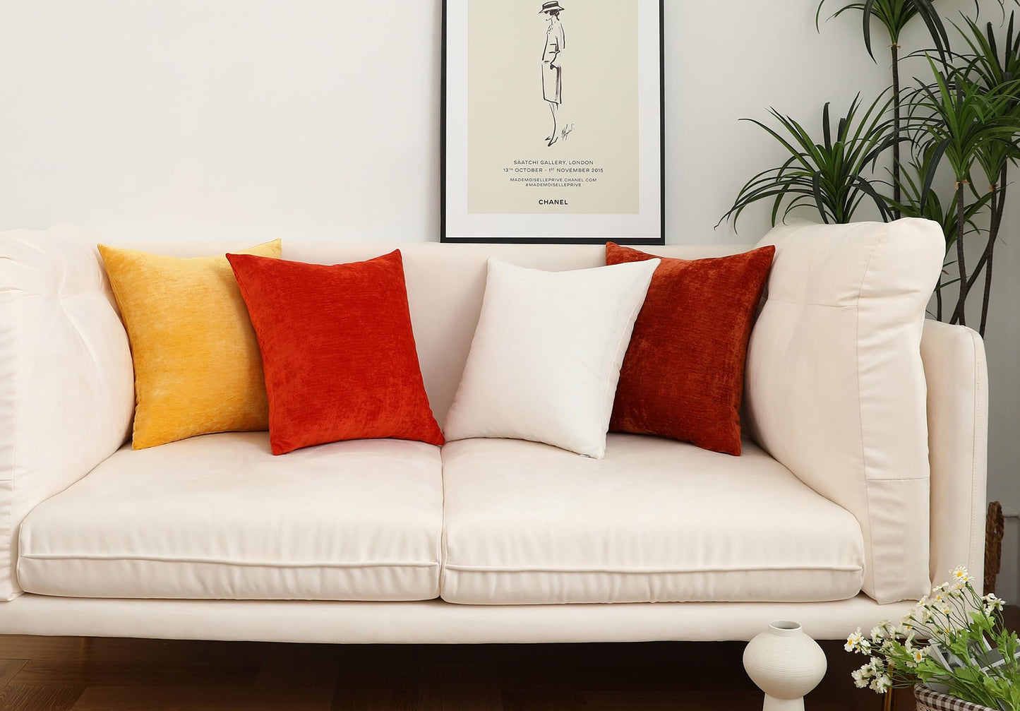 Jeneoo Terracotta Decorative Throw Pillow Covers Soft Chenille Comfy Solid Rust Couch Cushion Case Decor (Set of 2, 20 x 20 Inches)