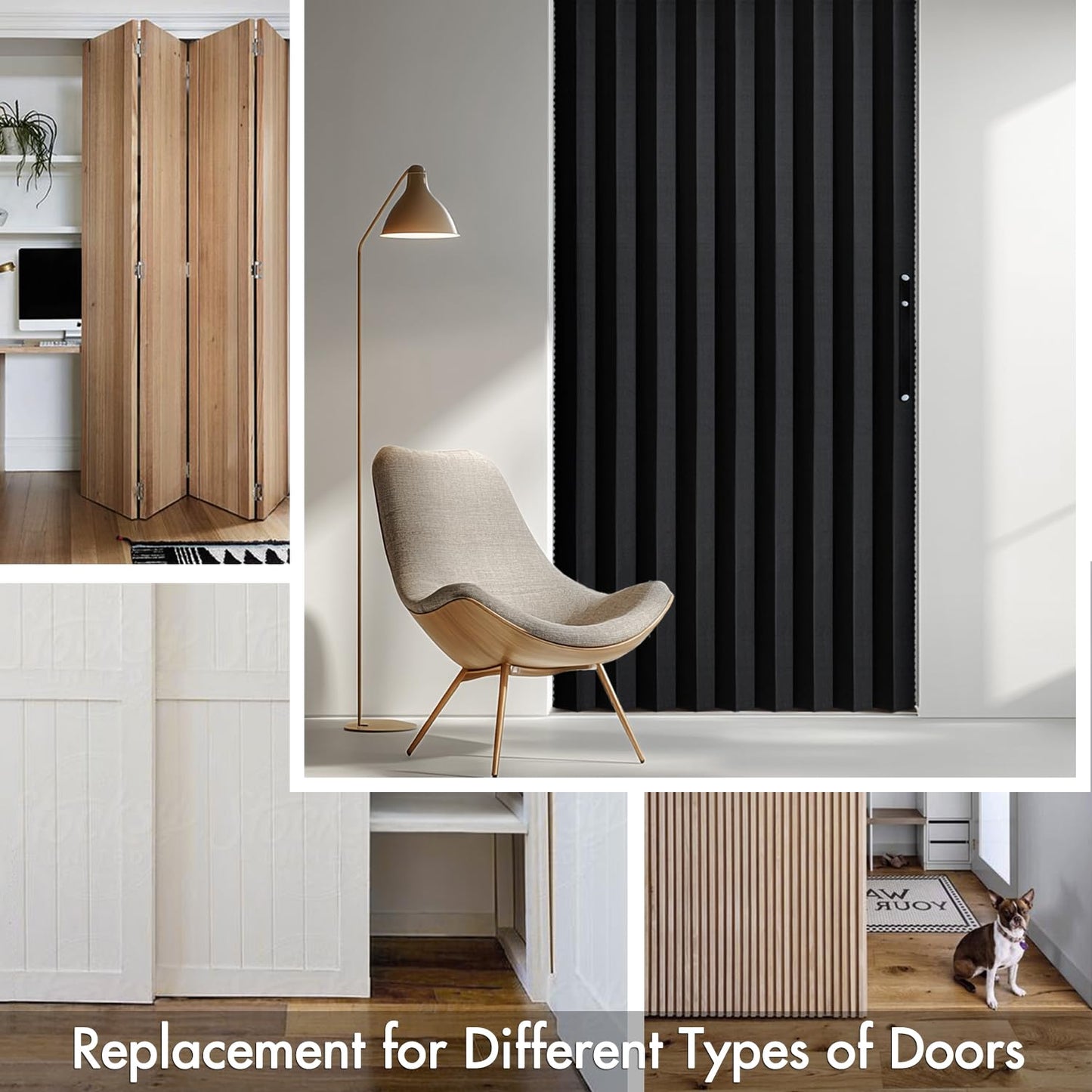 MIULEE Halloween Accordion Style Magnetic Folding Door Curtains for Doorways/Closet, Room Divider Pleated Drapes with Hooks for Interior Living Room/Open Closet, Black, W42 x L78 inches, 1 Panel