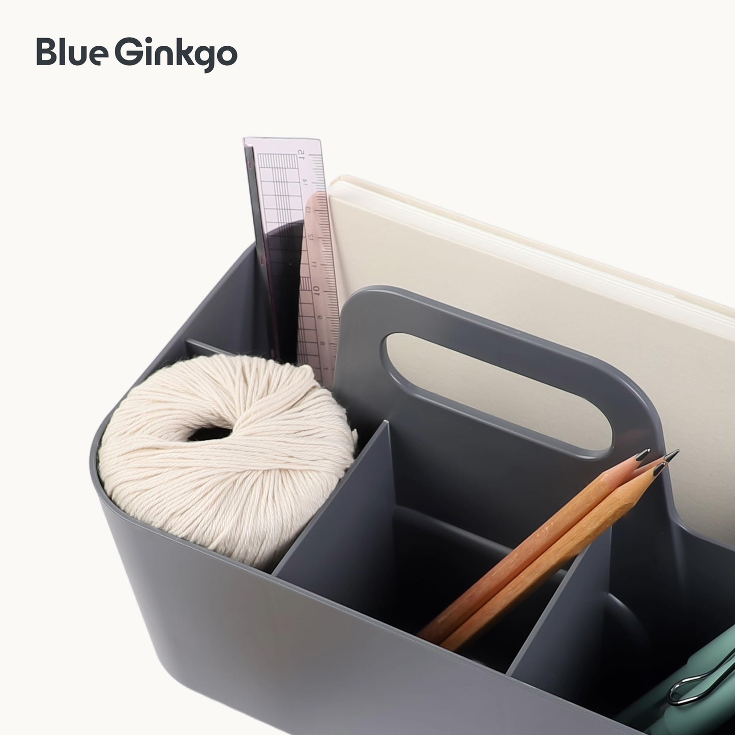 BLUE GINKGO Stackable Organizer Caddy – Korean-Made Portable Tote for Bathroom, Office, Crafts, or School Supplies (Rectangle, Gray)
