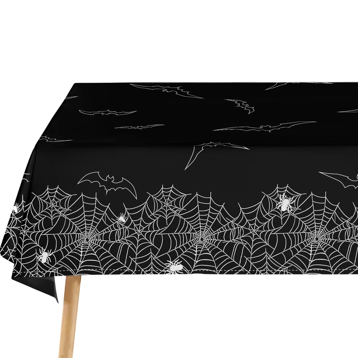 QIALETS 60x120 Inch Halloween Tablecloth Black Spider Web Hollow Bat Cobweb Table Covers for Outdoor Indoor Party Decorations