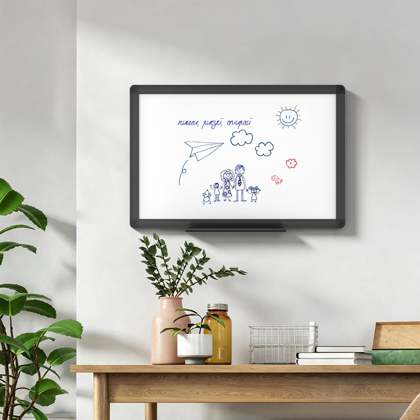 VIZ-PRO Magnetic Whiteboard/Dry Erase Board with Black Aluminium Frame, 18 X 12 Inches, Includes 1 Eraser & 2 Markers & 4 Magnets