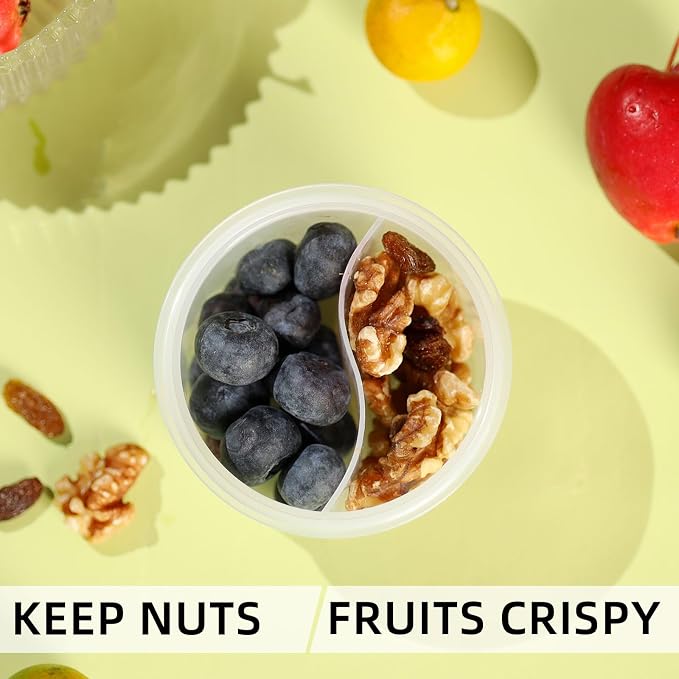 Overnight Oats Containers with Handles & Lids – 16oz Glass Mason Jars with Spoons & Fruit Compartments, Chia Pudding Jars with Lids, 4 Sets (Cream, Dark Blue, Purple, Green)