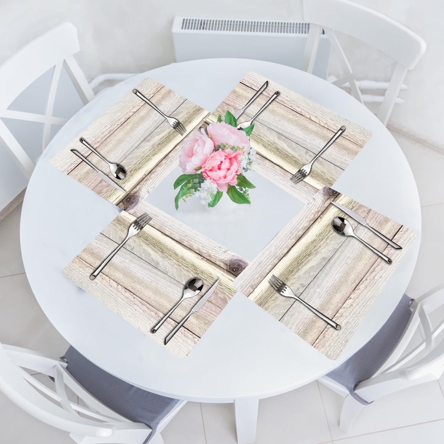 Farmhouse Placemats Set of 4 - Driftwood Faux Leather Heat Resistant Placemat for Dinner Table, Non-Slip Waterproof Oil-Proof Washable Reusable for Indoor Outdoor Kitchen Decor, 15.75In*11.81In