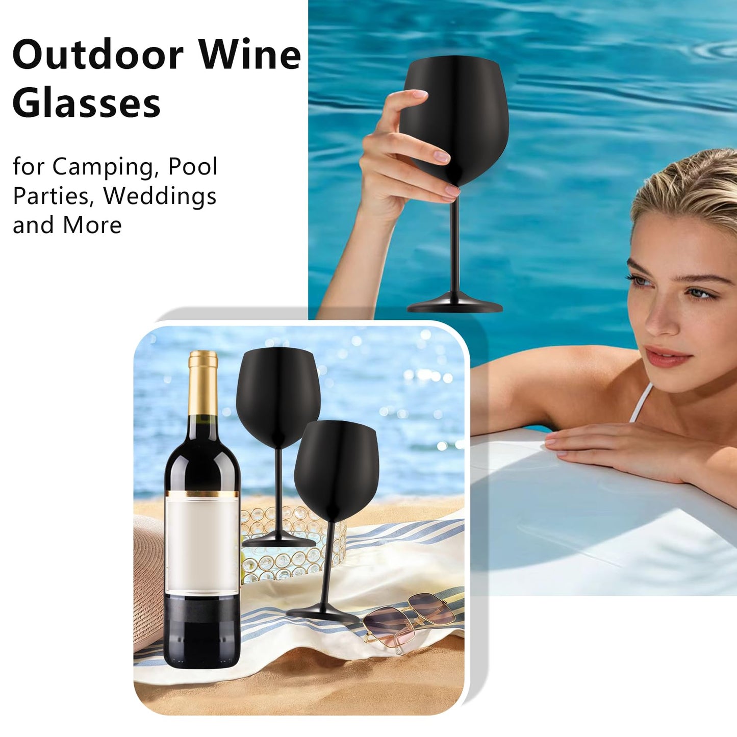 UNISWEET Stainless Steel Wine Glasses Set of 4 Unbreakable Wine Glass 18 oz Unique Metal Wine Goblets for Outdoor, Travel, Camping, Pool, Ideal Gift for Wine Lovers (Matte-Black)