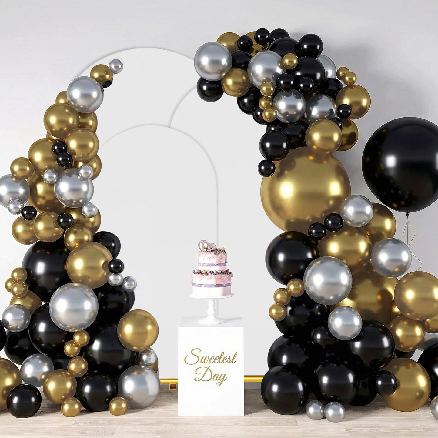CludPark Arch Backdrop Stand with Cover Set, 7.2FT,6.6FT,6FT Gold Metal Wedding Arch for Ceremony, Heavy Duty Balloon Arch Stand with White Spandex Cover for Birthday Party, Baby Shower, Graduation