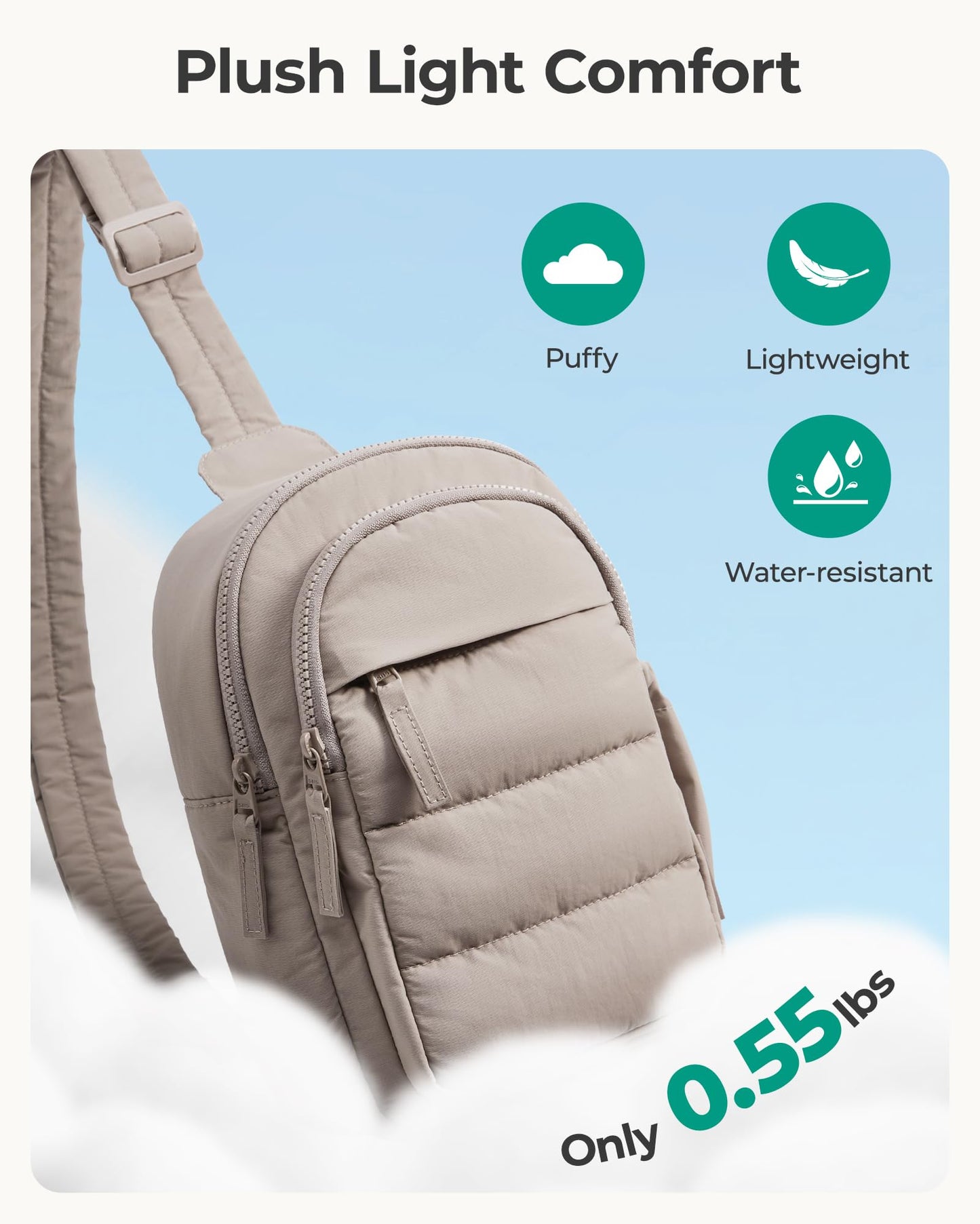 BAGSMART Small Sling Bag for Women, Puffer Crossbody Bag Purses Hobo Handbag Fanny Packs for Travel Hiking, Camel