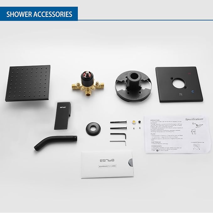 Esnbia Tub Shower Kit, Bathtub Shower Faucet Set(Valve Included) with 6-Inch Rain Shower Head, Single-Handle Shower Trim Kit, Matte Black