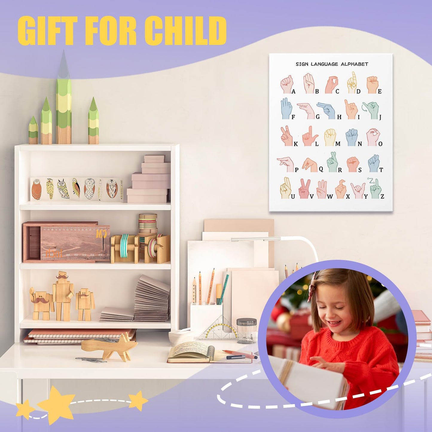 URLLUAE Asl Alphabet Canvas Poster Prints, Sign Language Poster,Alphabet Posters for Classroom Wall,Sign Language Book for Kids,Toddler Learning Posters for Nursery Kids Room,11x14 Inches