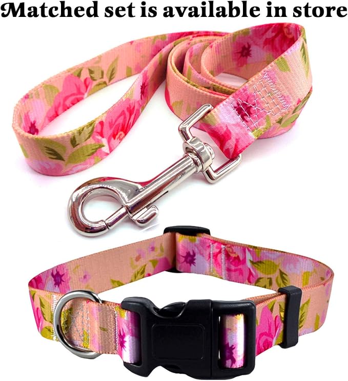 Mihqy Dog Collar with Bohemia Floral Tribal Geometric Patterns - Soft Ethnic Style Collar Adjustable for Small Medium Large Dogs(Pink Rose,L)