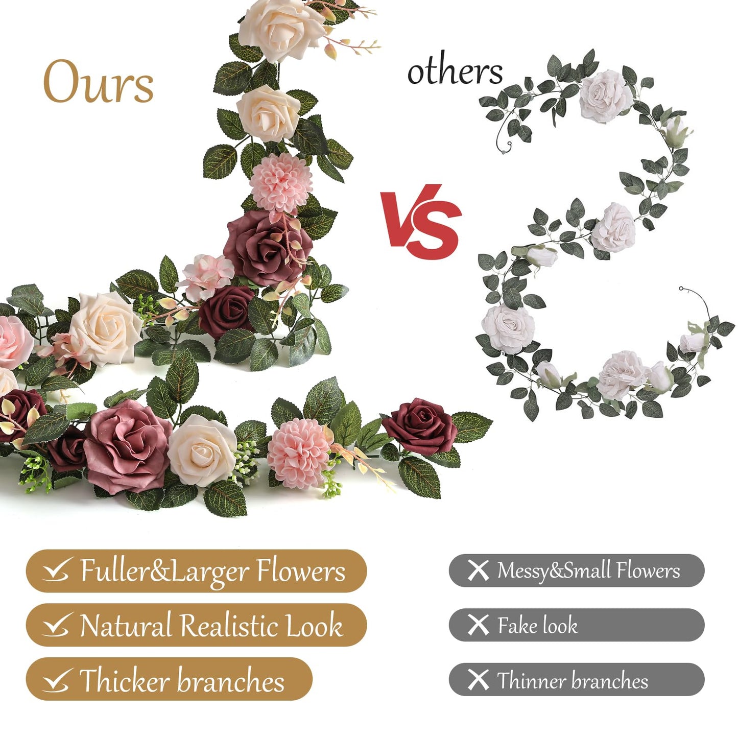 5FT Artificial Rose Flower Burgundy Fake Floral Garland for Wedding Ceremony Backdrop Arch Flowers Table Centerpieces Decorations