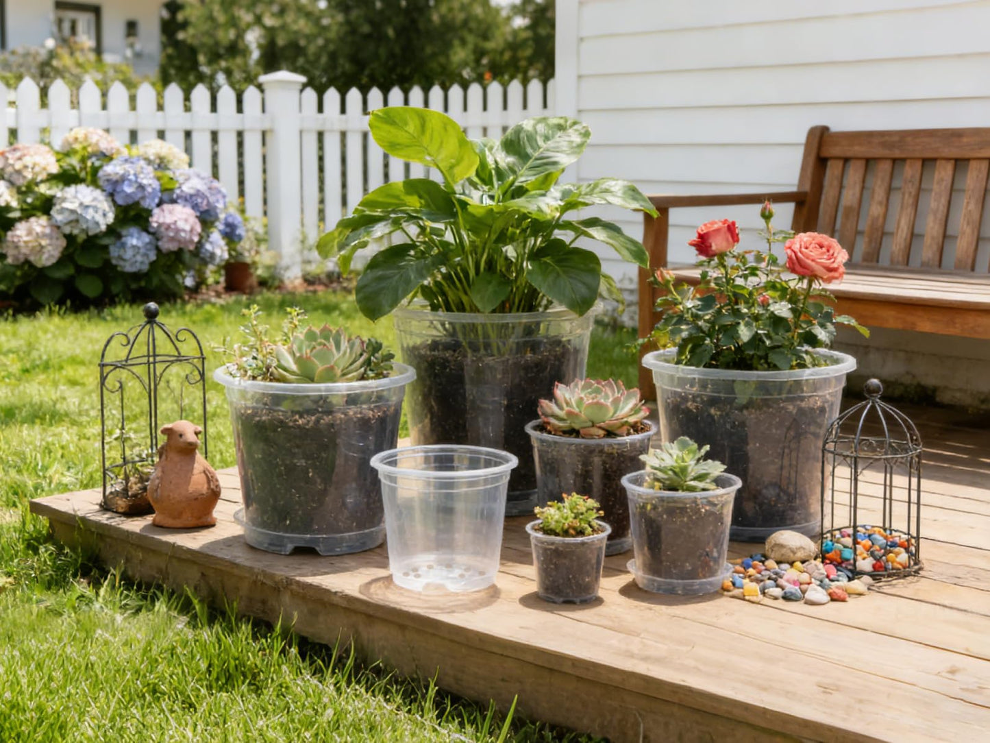 RZOIKZOI 20-Pack Clear Nursery Pots with Saucers (4/5/6/7 Inch)– Transparent Plastic Plant Pots with Drainage Holes and 20 Labels, Assorted Sizes for Seed Starting, Succulents, Indoor and Outdoor Use