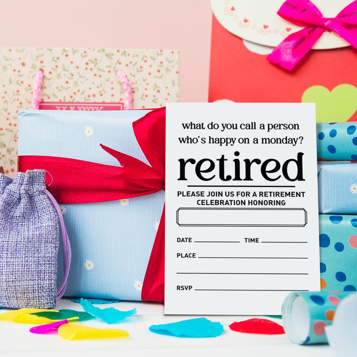 Weifuju Funny Retirement Party Invitations for Women Men, Retirement Party Invite Cards, 20 Invites with Envelopes (4"x6")