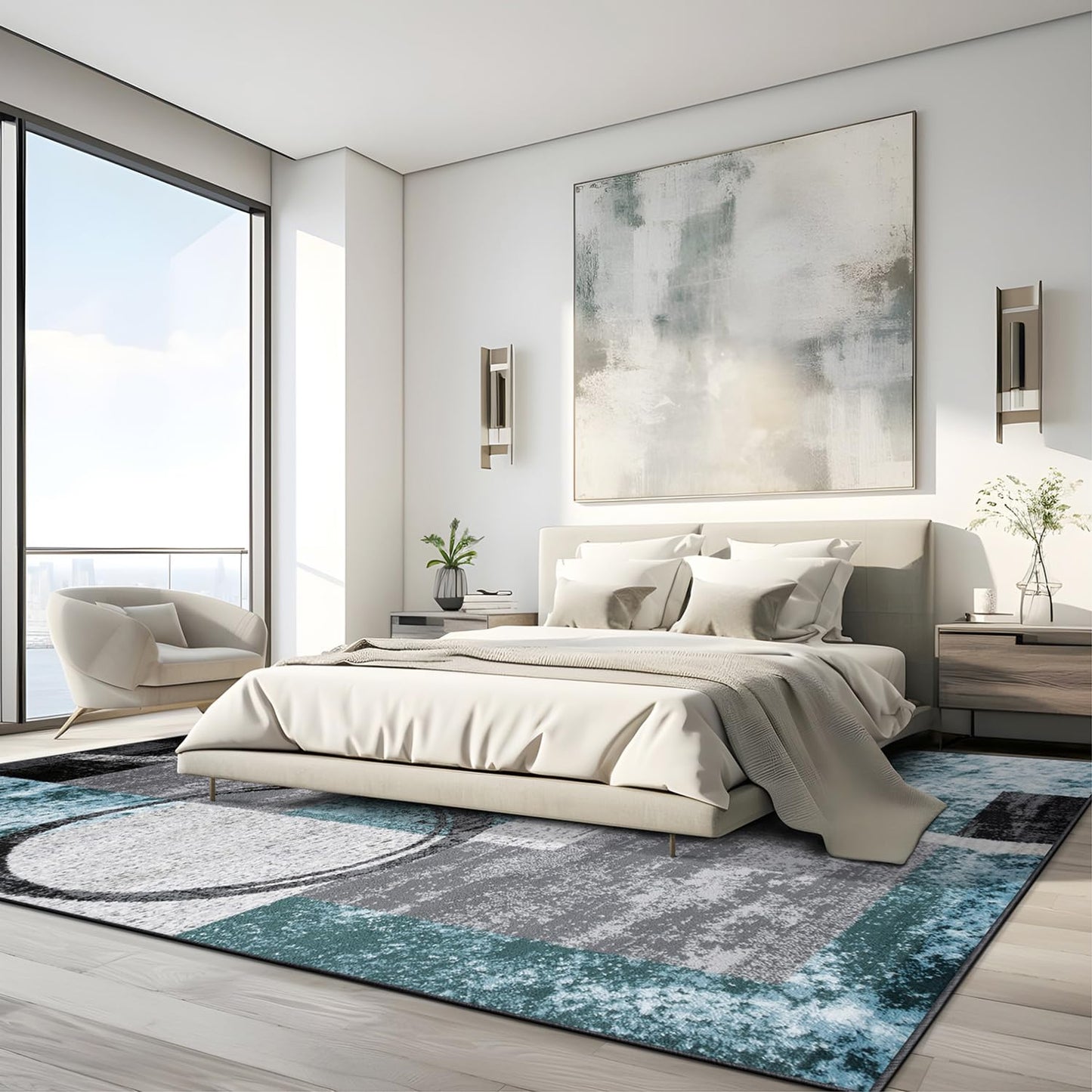 Rugshop Contemporary Circle Design Area Rug, Durable Fade-Resistant Carpet Alfombras for Bedroom, Living Room and Dining Room, Gray, 7'10" x 10'2"