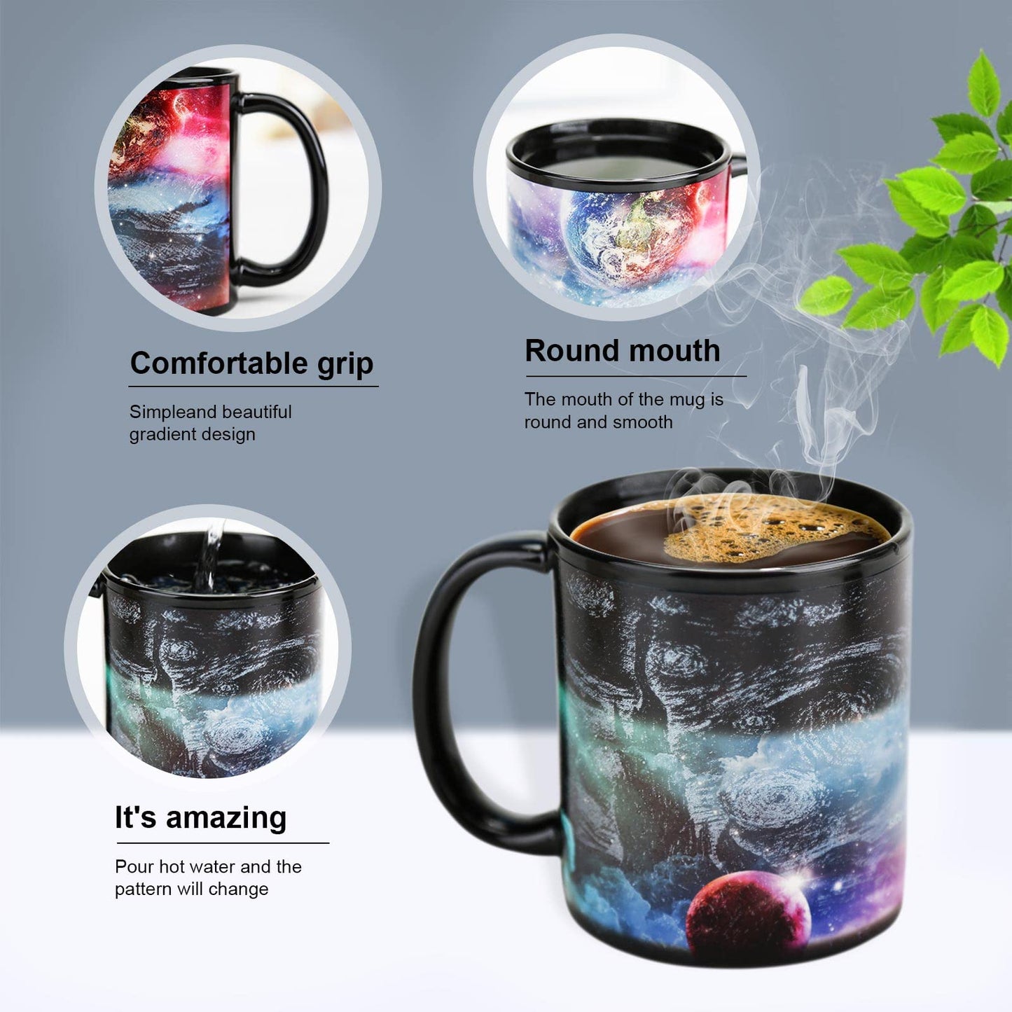 MUGKISS Color Changing Mug 12oz, Ceramic Heated Coffee Mug of Novelty Style, Gift for Family, Friends and Lover (Star Crossing B)