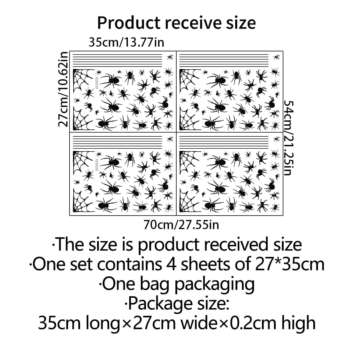 4 Sheets Spider Window Clings - Double-Sided Removable Glass Decals, Halloween Themed Window Stickers for Kids Party Decorations