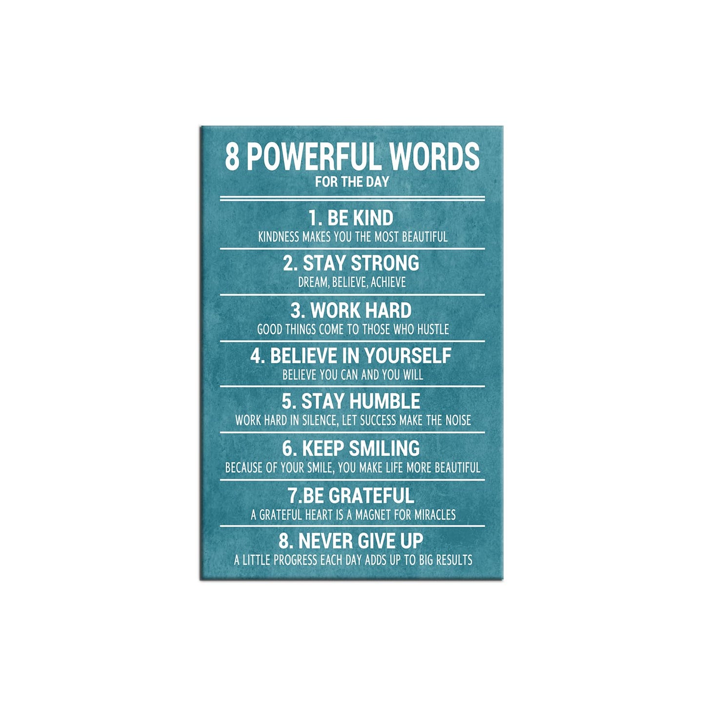 YSPCSUN Motivational Canvas Wall Art 8 Powerful Words Quote Poster, Teal White Inspirational Wall Decor for Living Room Gym Office, Single Panel Framed Canvas Print, 36x24 Inch