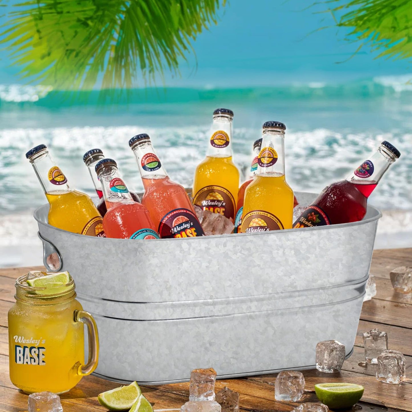 2 Pack 4 Gallon Galvanized Tub Ice Buckets for Parties Portable Beverage Tub Champagne Bucket Metal Ice Buckets for Cocktail Bar with Ice Scoop